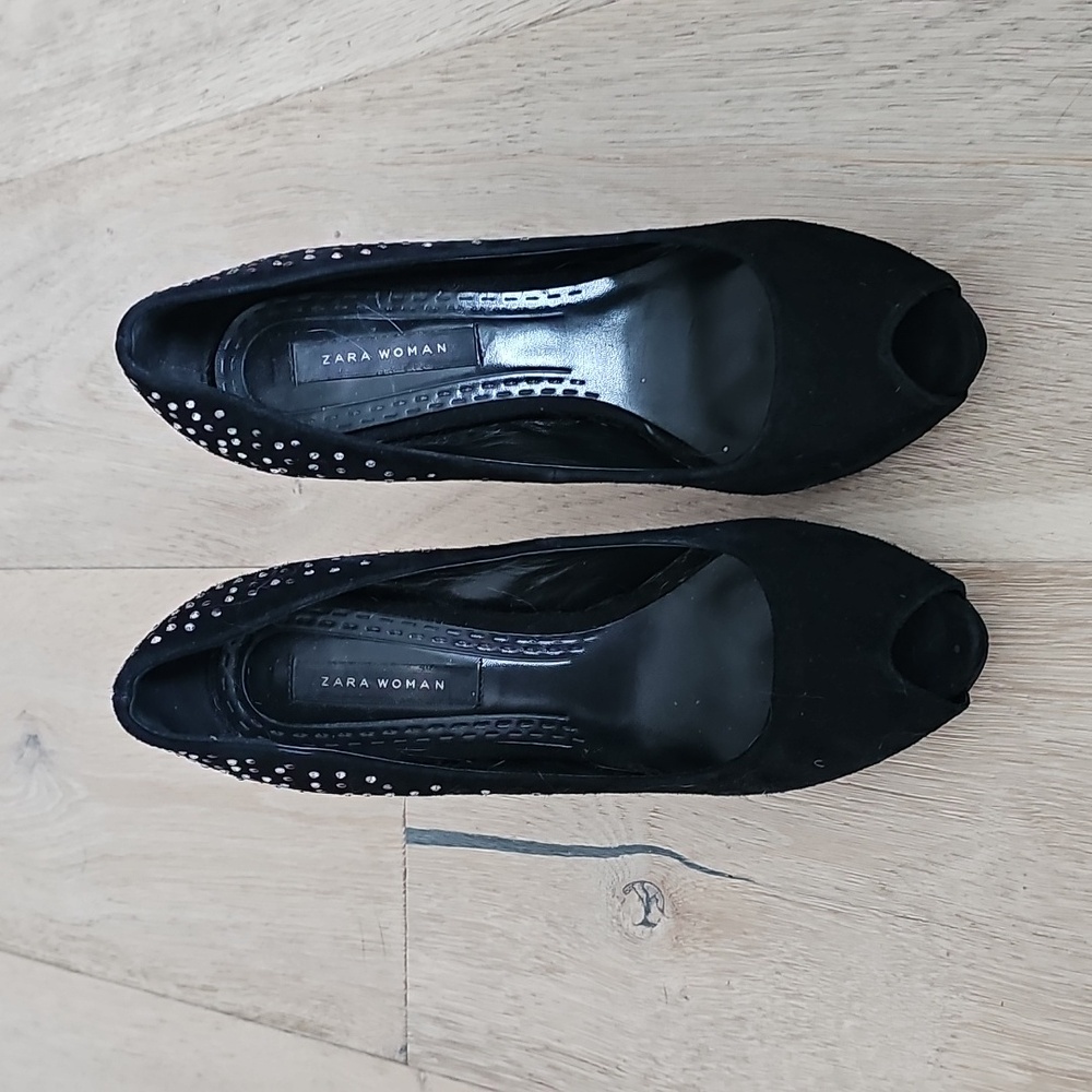 Zara Woman Peep Toe Rhinestone Pumps